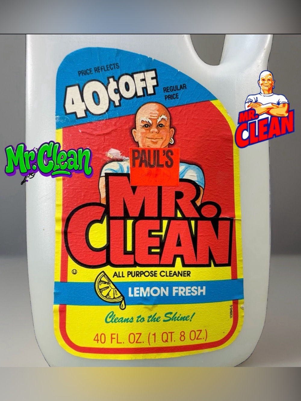 Vintage 1986 Mr Clean Bottle 40oz Lemon Fresh 40¢ OFF Paul's Store Display